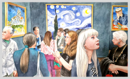 skupina ljudi pred slikami Vincenta Van Gogha